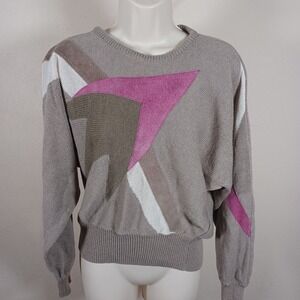 Jaymee Papell Neiman Marcus Vtg 80s Glam Geometric Leather Dolman Sweater Large